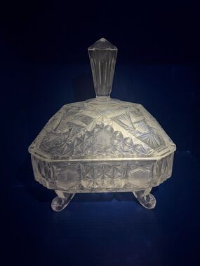 Great EAPG 50's-60's Pressed Glass Covered Footed Square Candy Dish